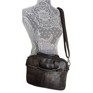 Levenger‎ Genuine Leather Unisex Messenger Crossbody Bag / Organizer Brown